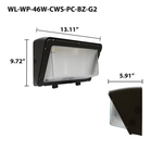 LED Traditional Wall Pack, 6348 Lumen Max, Wattage and CCT Selectable, 120-277V, Tempered Glass Lens
