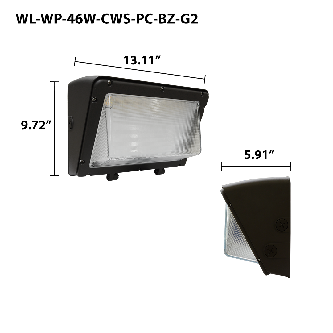LED Traditional Wall Pack, 6348 Lumen Max, Wattage and CCT Selectable, 120-277V, Tempered Glass Lens
