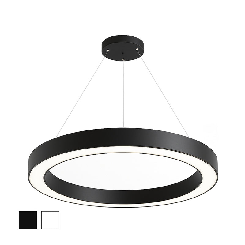 48" LED Round Suspended Fixture, 10,000 Lumen Max, Wattage and CCT Selectable, 120-277V, White or Black Finish