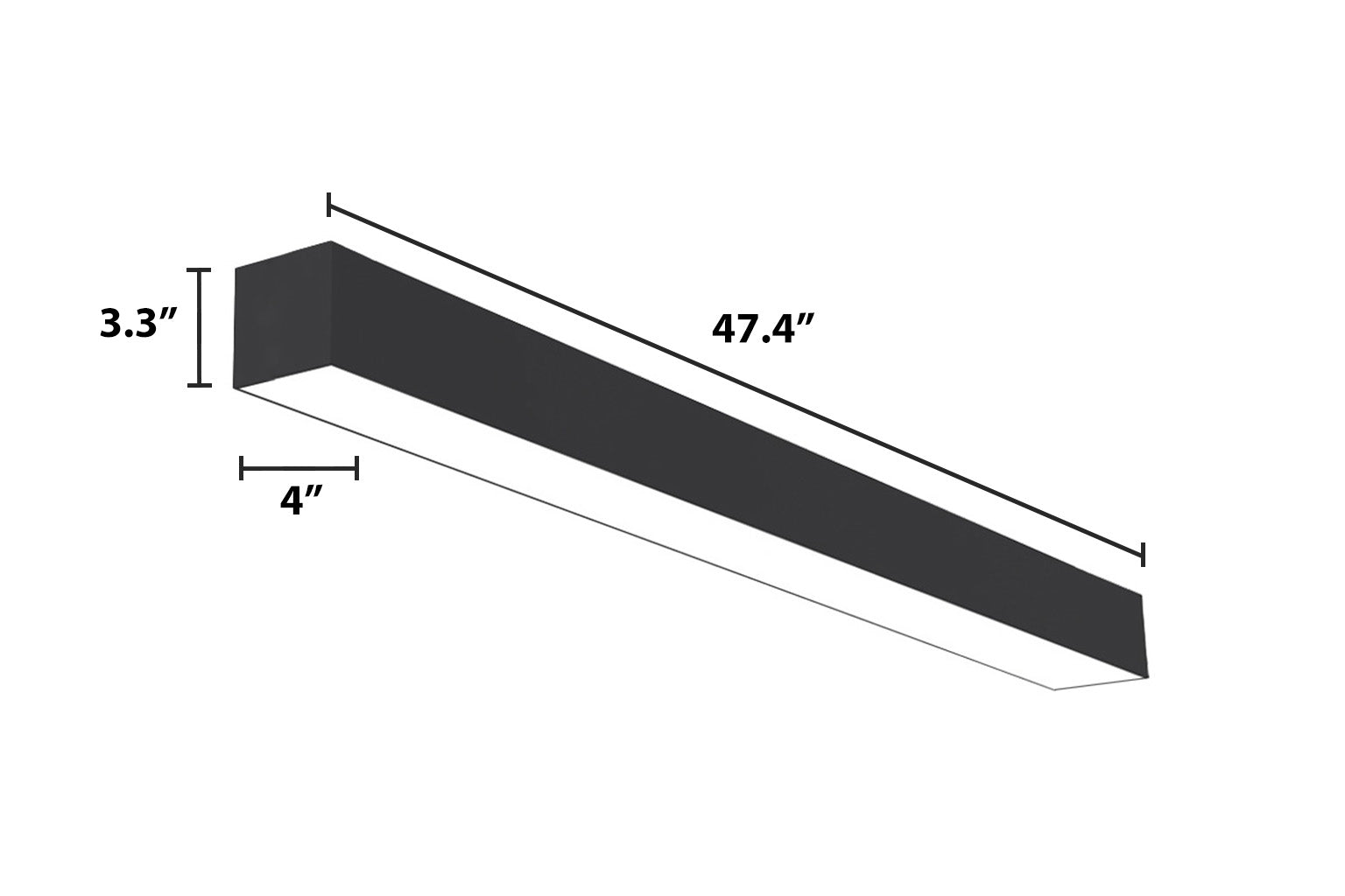 4 FT LED Direct/Indirect Suspended Linear Fixture, 4" Wide, 5750 Lumen Max, Wattage and CCT Selectable, 120-277V, White or Black Finish