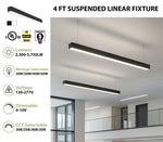 4 FT LED Direct/Indirect Suspended Linear Fixture, 4" Wide, 5750 Lumen Max, Wattage and CCT Selectable, 120-277V, White or Black Finish