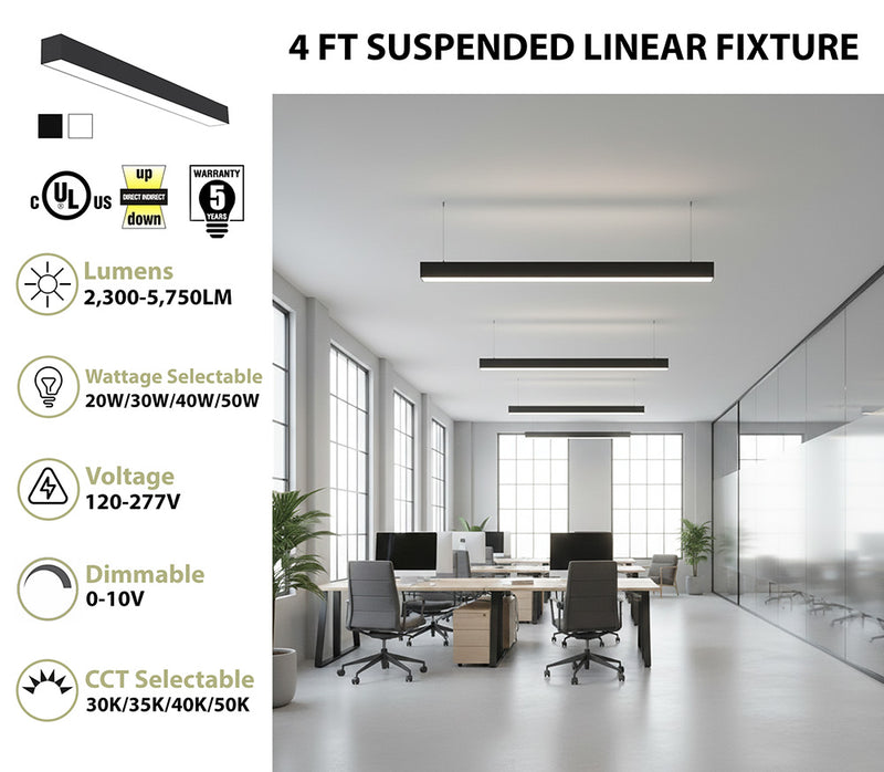 4 FT Suspended Linear Fixture with office interior background