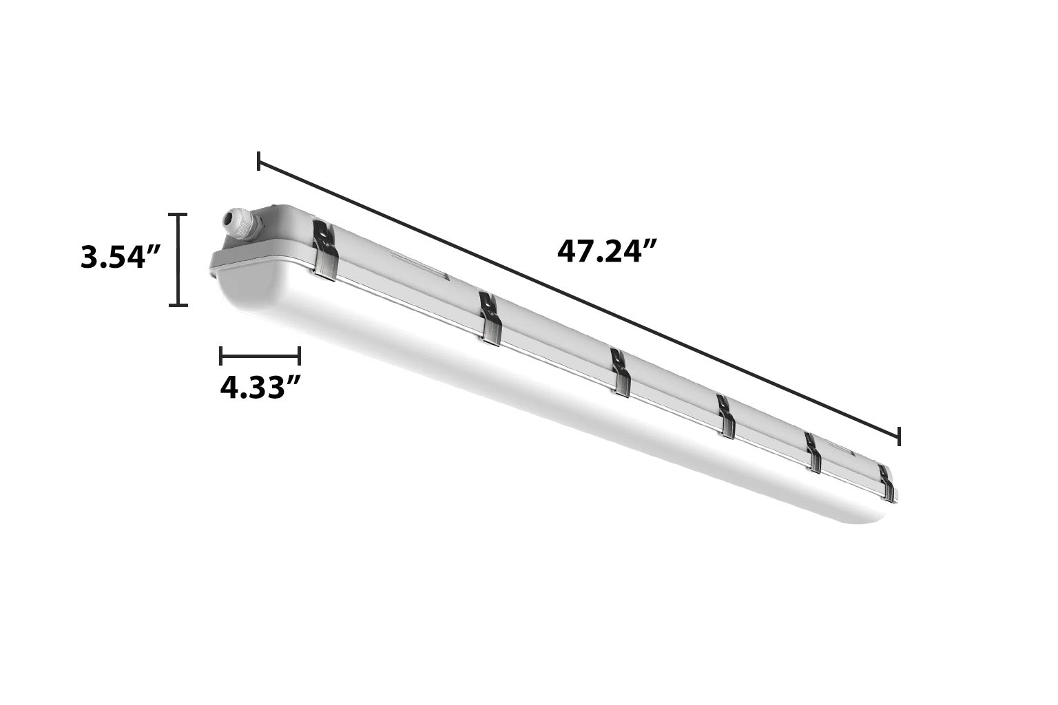 4ft led vapor tight fixture 47.24-inch with sleek metallic housing and frosted glass diffuser 7500 lumen max