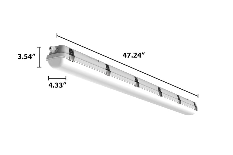 4ft led vapor tight fixture 47.24-inch with sleek metallic housing and frosted glass diffuser 7500 lumen max