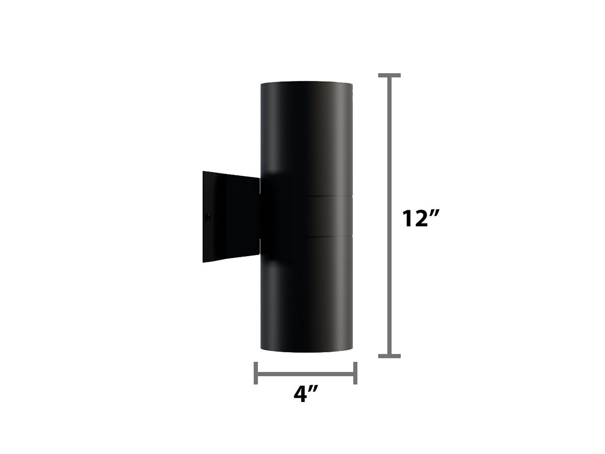4" LED Architectural Indoor/Outdoor Wall Mount Cylinder Light, 3150 Lumen Max, Direct/Indirect, Wattage and CCT Selectable, Integrated Photocell, 120-277V, Black Finish
