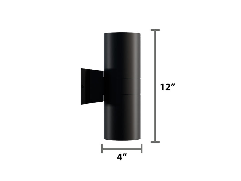 4" LED Architectural Indoor/Outdoor Wall Mount Cylinder Light, 3150 Lumen Max, Direct/Indirect, Wattage and CCT Selectable, Integrated Photocell, 120-277V, Black Finish