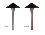 Black and bronze outdoor pathway light in a white background