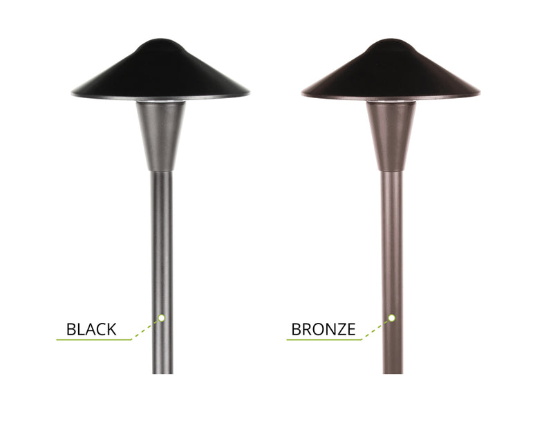 Black and bronze outdoor pathway light in a white background