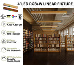 4FT LED RGBW Linear Fixture, 4800 Lumen Max, 40W, CCT Selectable, 120-277V, Natural or Teak Wood Finish
