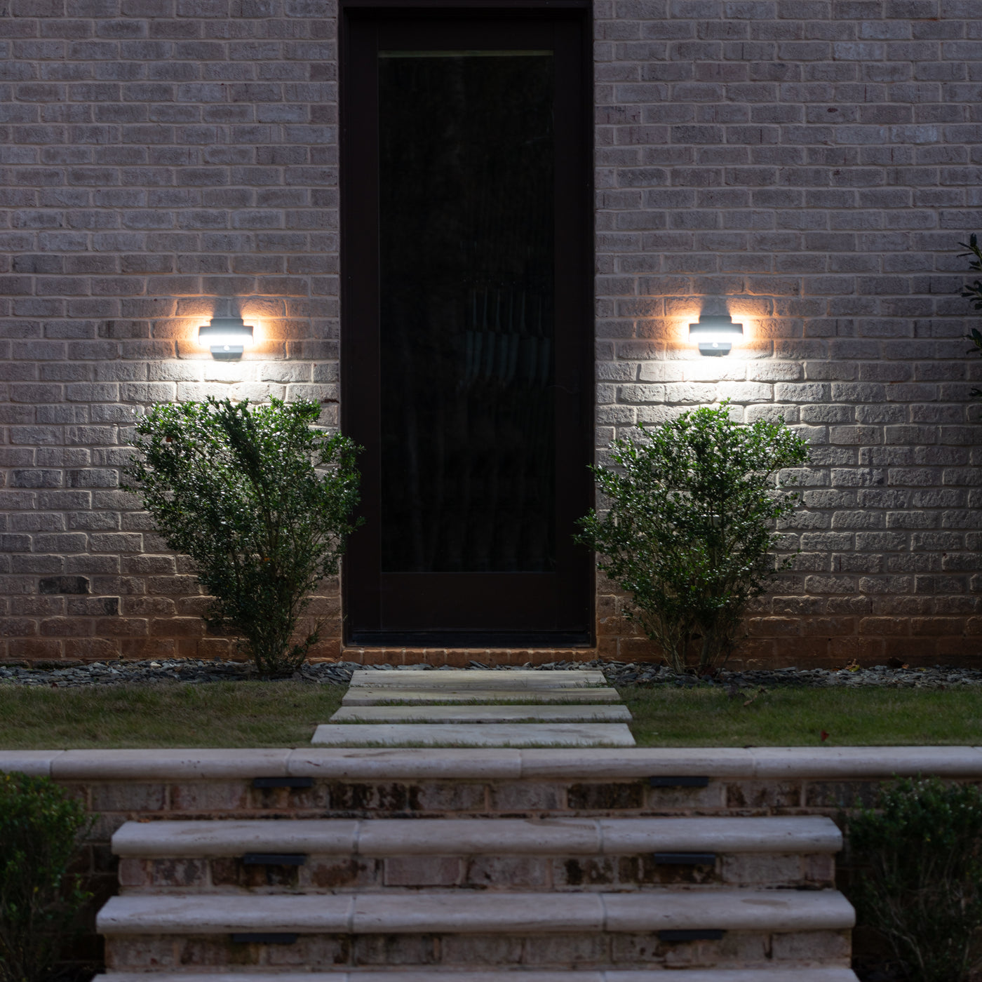 2PK Architectural Solar Wall Accent Light with Motion Sensor, 120 Lumens, 1.2W, 2700 CCT, Black or Bronze Finish