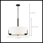 Pendant light with dimensions indicated on a white background