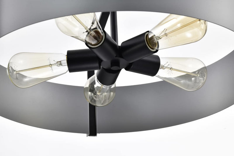 Ceiling light fixture with black metal arms and clear glass shades on a white background