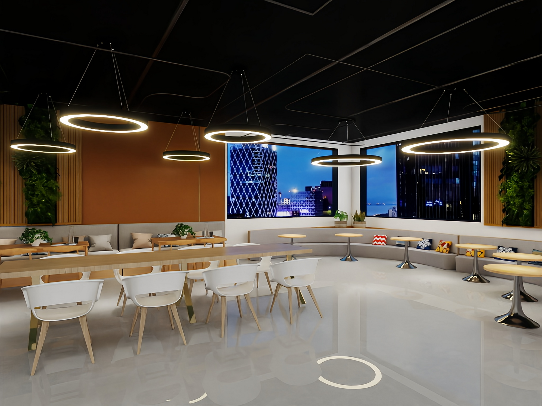 36" LED Round Direct/Indirect Pendant Light, 8000 Lumen Max, Wattage and CCT Selectable, 120-277V, White or Black Finish