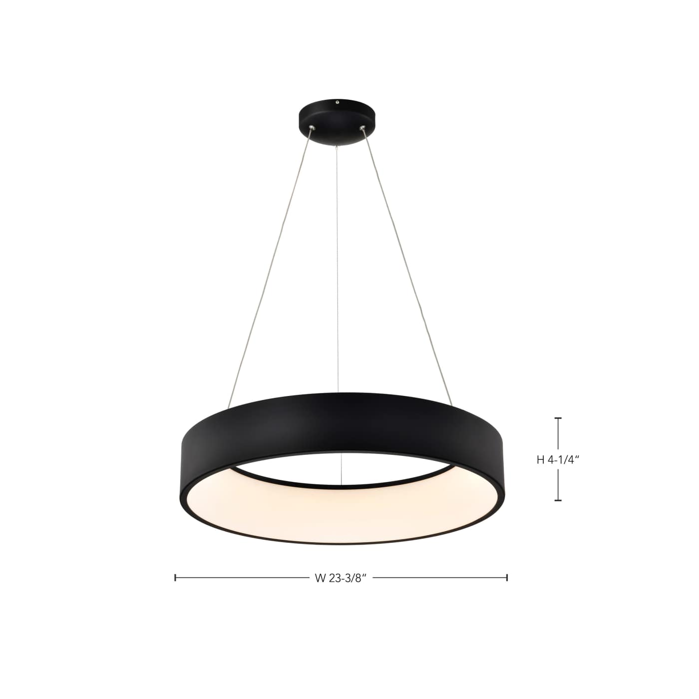 Black pendant light with white interior on a white background