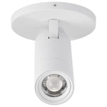 A modern white ceiling track light fixture with a circular mounting plate and a cylindrical adjustable head pointing downward, shown against a plain white background.