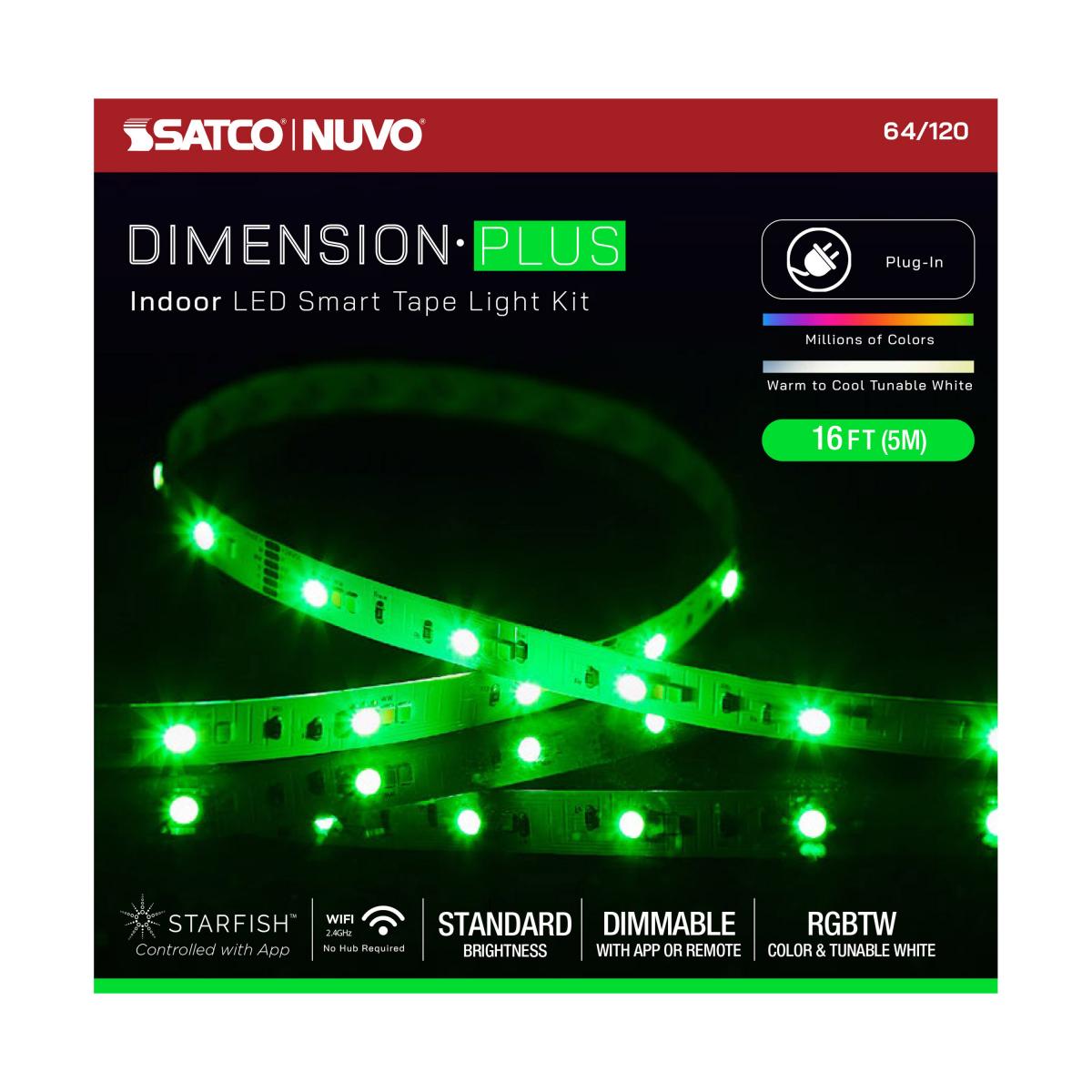 Dimension Plus, Tape Light Strip Light, 16 ft, RGB plus Tunable White, Plug connection, Starfish IOT Capable, IR Remote Included