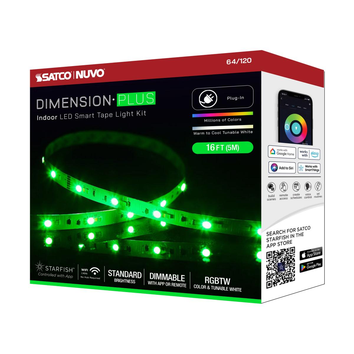 Dimension Plus, Tape Light Strip Light, 16 ft, RGB plus Tunable White, Plug connection, Starfish IOT Capable, IR Remote Included