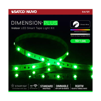 Dimension Plus, Tape Light Strip Light, 16 ft, RGB plus Tunable White, J-Box connection, Starfish IOT Capable, IR Remote Included