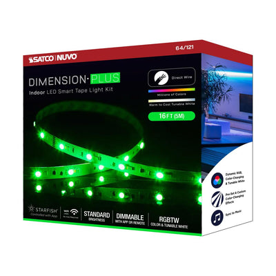 Dimension Plus, Tape Light Strip Light, 16 ft, RGB plus Tunable White, J-Box connection, Starfish IOT Capable, IR Remote Included