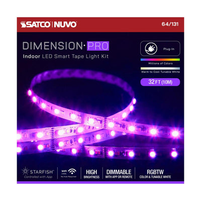 Dimension Pro, Tape Light Strip, 32 ft, Hi-Output, RGB plus Tunable White, Plug connection, Starfish IOT Capable, IR Remote Included