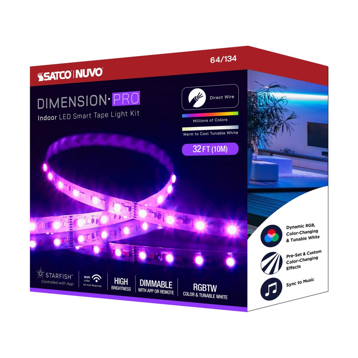 Dimension Pro, Tape Light Strip, 32 ft, Hi-Output, RGB plus Tunable White, J-Box connection, Starfish IOT Capable, IR Remote Included