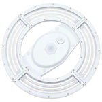 White circular led ufo high bay ceiling light with multiple bright leds and central hexagonal control panel