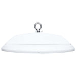 White sleek led ufo high bay light fixture with metallic hanging ring 30,000 lumen max wattage selectable