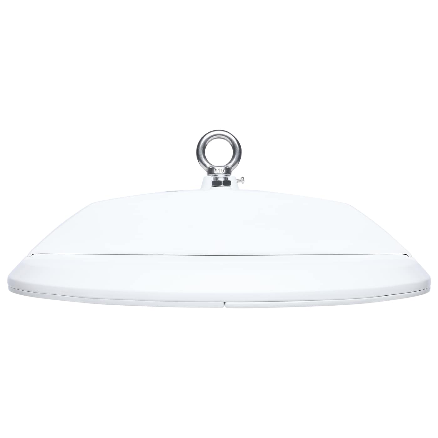 White sleek led ufo high bay light fixture with metallic hanging ring 30,000 lumen max wattage selectable
