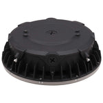 A bronze circular industrial LED light fixture with a ribbed metal heat sink base and silver screws, shown on a solid white background.