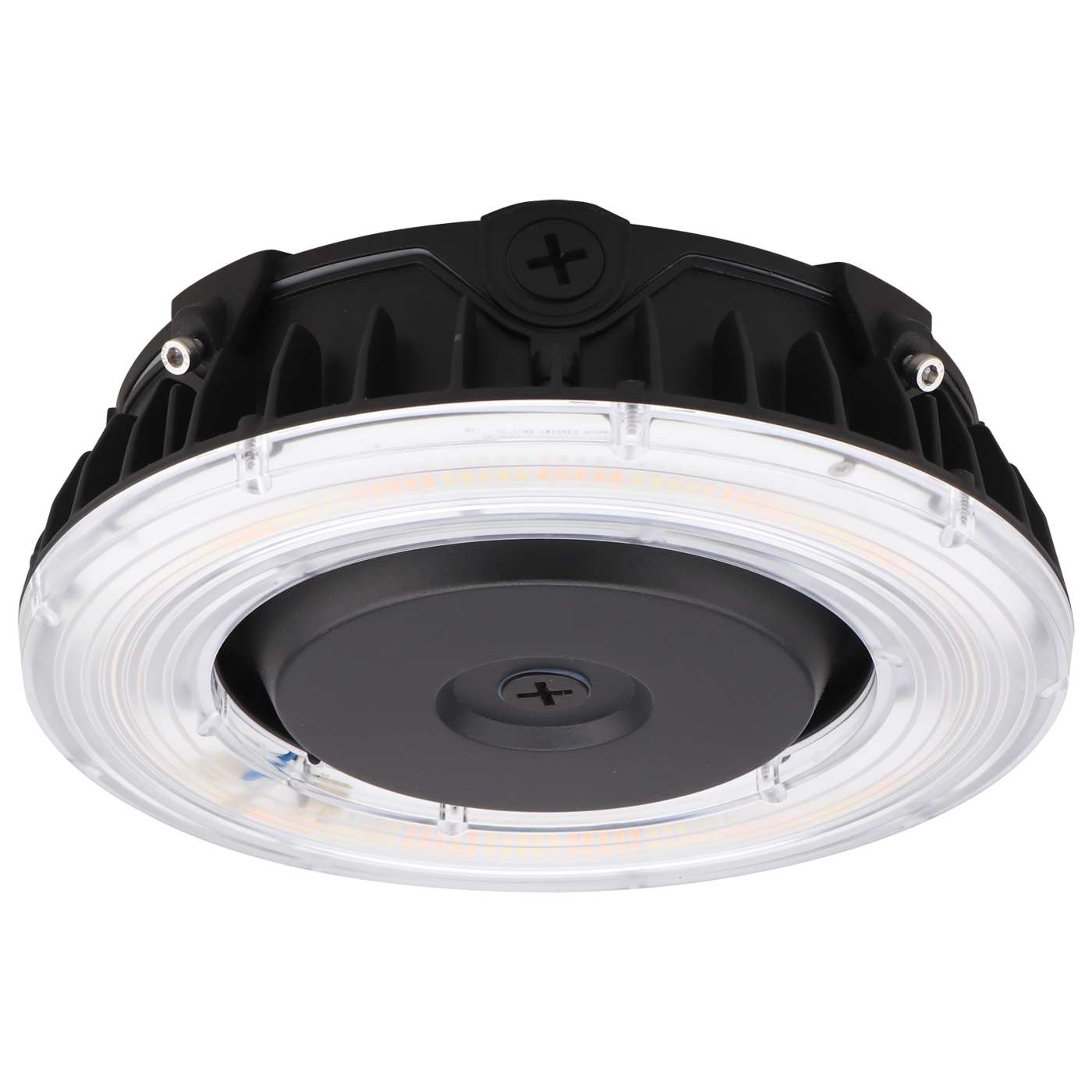 Ceiling light fixture with bronze and clear design on a white background
