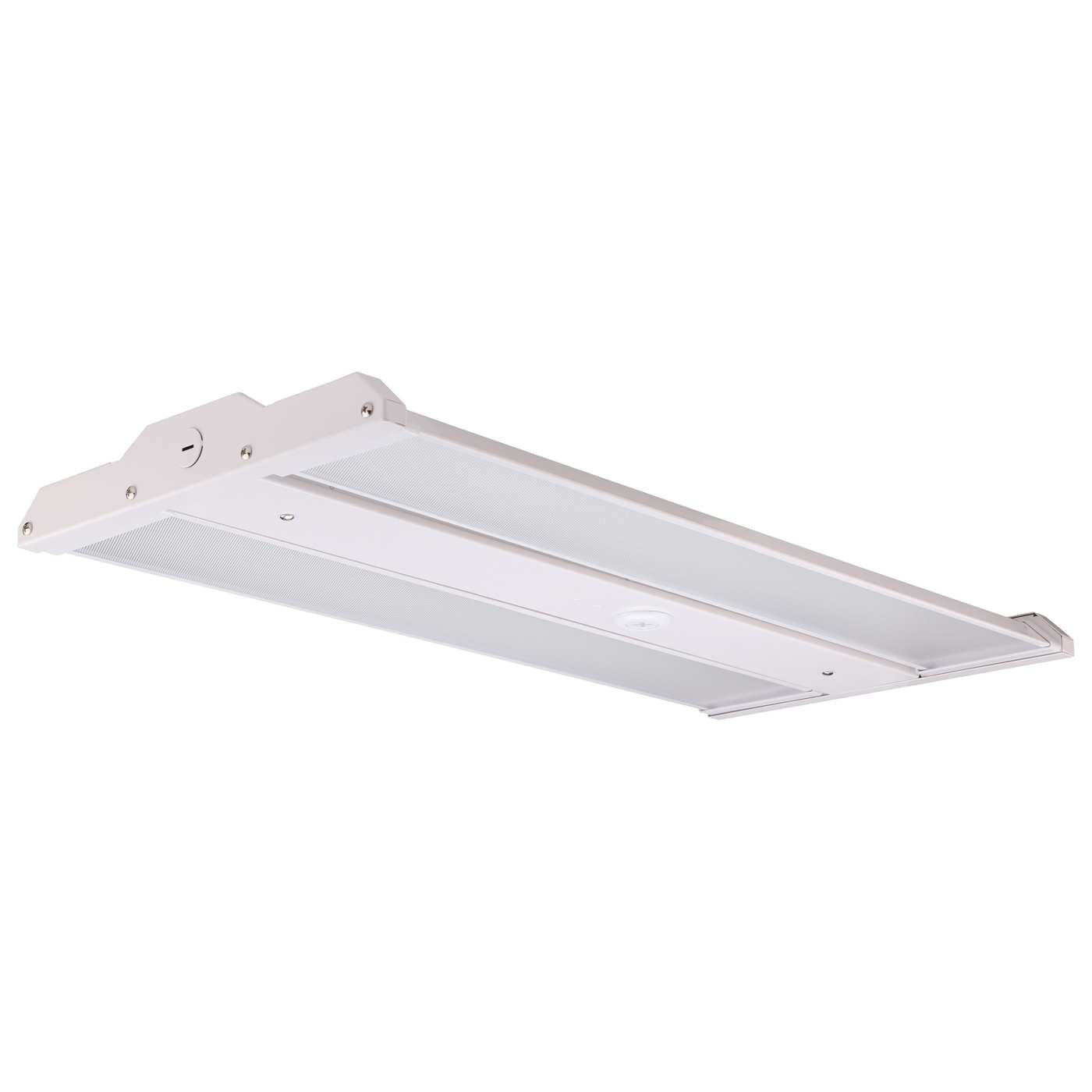 A white rectangular recessed light fixture with a mounting bracket, shown at an angle on a solid white background.