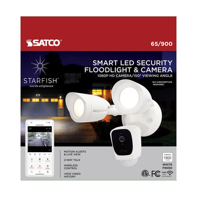 2 Head Outdoor SMART Security Light, With Camera, Starfish enabled, White Finish