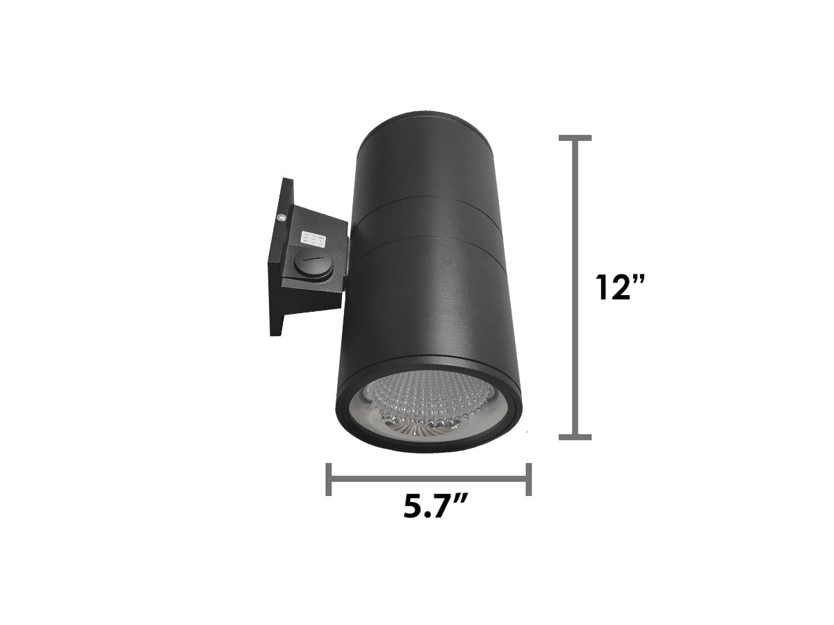 6" LED Architectural Wall Mount Cylinder Light, 5250 Lumen Max, Direct/Indirect, Wattage and CCT Selectable, 120-277V, Black Finish