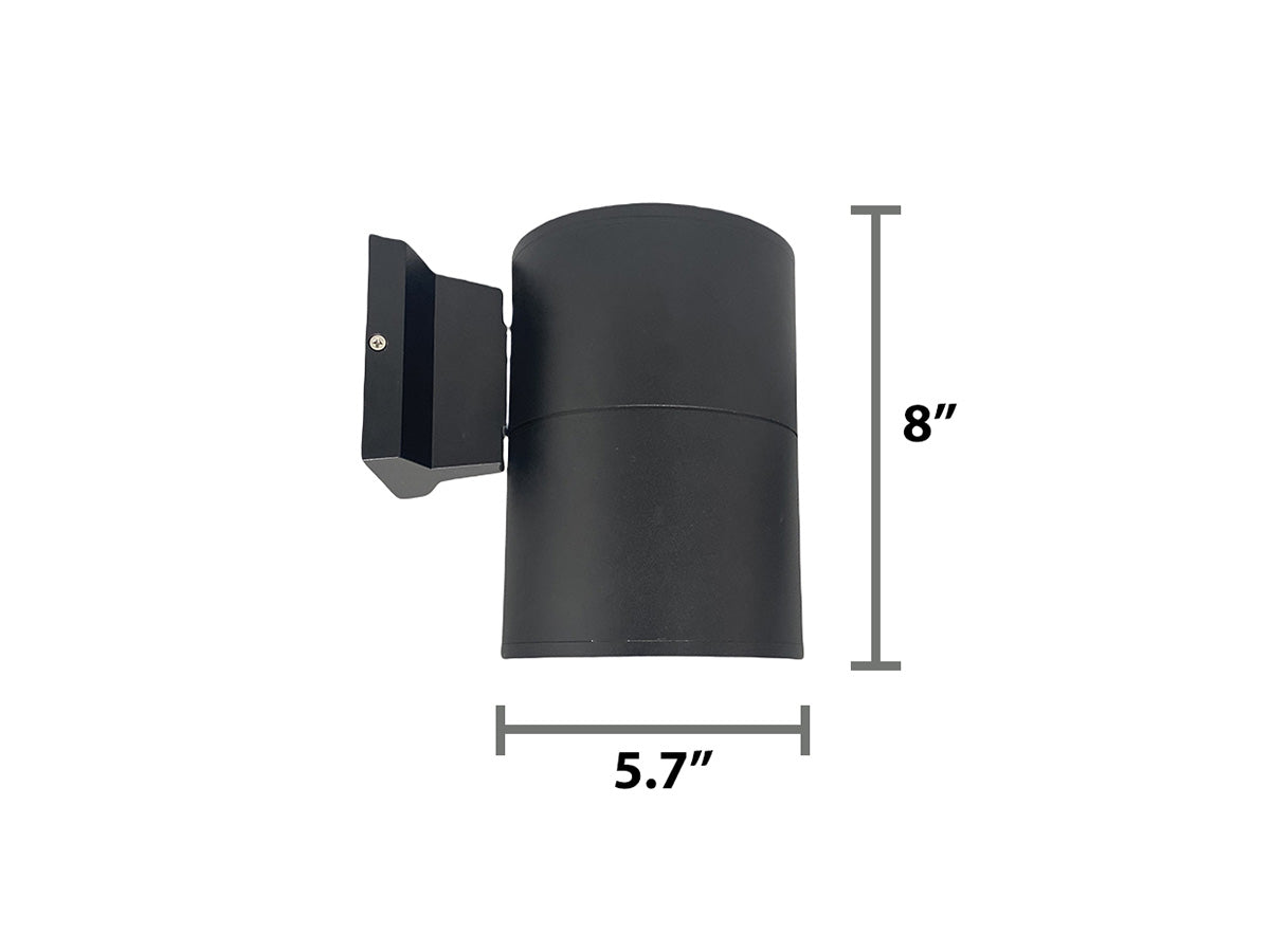 6" LED Architectural Wall Mount Cylinder Light, 2625 Lumen Max, Direct Down, Wattage and CCT Selectable, 120-277V, Black Finish