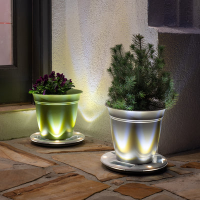 2 PK 10.5 in. Outdoor Planter Pot Base Stand With Solar Uplight Accent