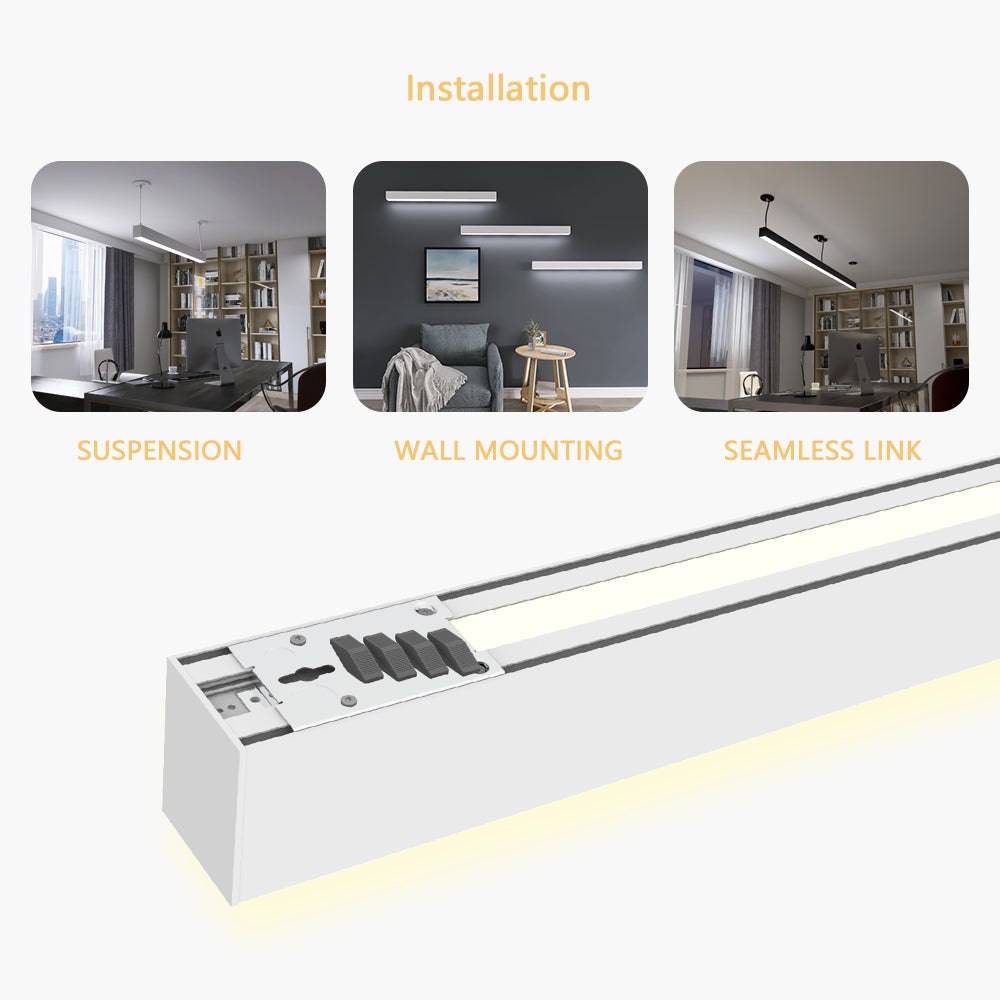 8 FT LED Direct/Indirect Suspended Linear Fixture G2, 13800 Lumens, Wattage and CCT Selectable, 120-277V, Black or White Finish