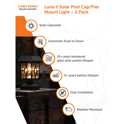2PK Luna II Solar Post Cap/Pier Mount Light – Black