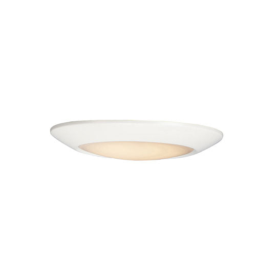 A modern semi-flush mount ceiling light fixture with a white outer frame and a warm beige illuminated diffuser, shown against a solid white background.