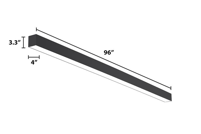 8 FT LED Direct/Indirect Suspended Linear Fixture, 4" Wide, 11,500 Lumen Max, Wattage and CCT Selectable, 120-277V, White or Black Finish