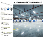8FT LED Vapor Tight Fixture, 15,000 Lumen Max, CCT and Wattage Selectable, 120-277V