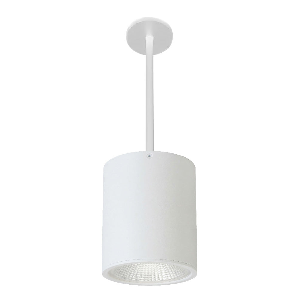 White 8 inch led architectural cylinder light fixture with sleek modern design and bottom led bulb in white finish