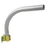 Silver metallic curved pipe with yellow mounting bracket for dusk to dawn security light with photocell included