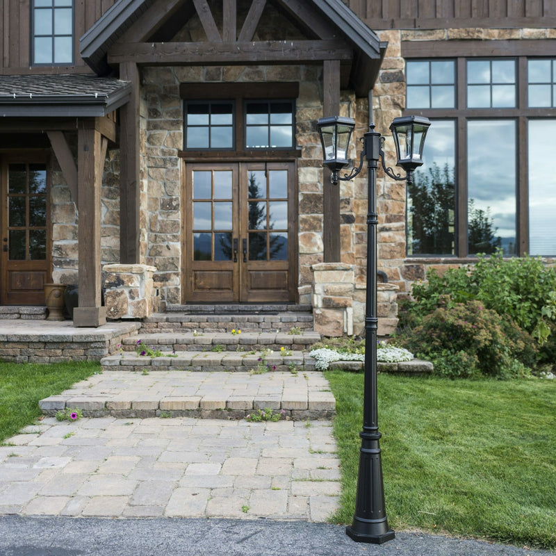 Two Light Victorian Solar LED Lamp Post w/GS Solar Light Bulb, 300 Lumens, 4.8W, 2700K CCT Black Finish