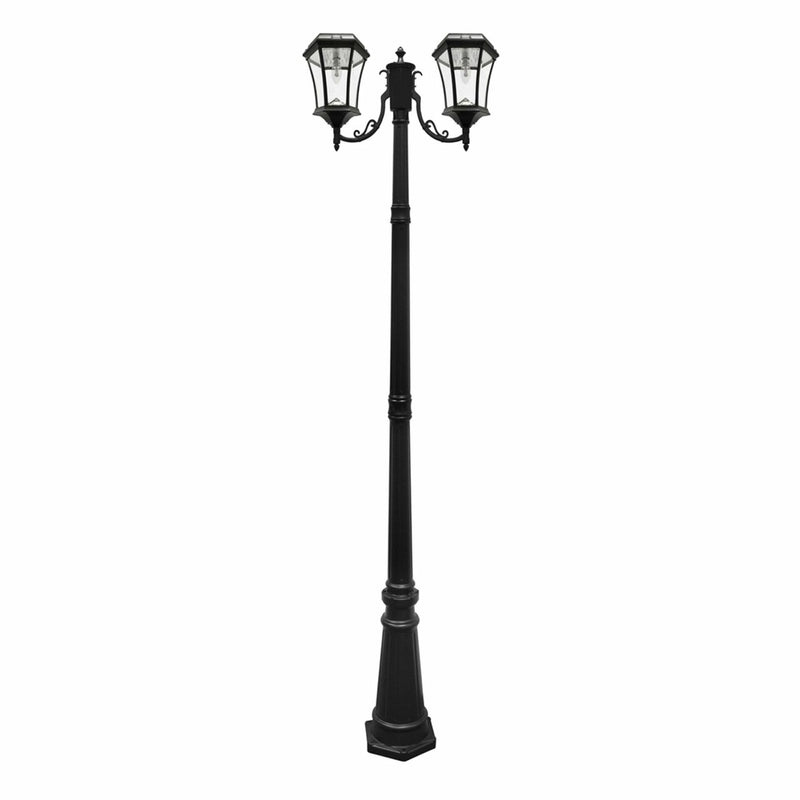 Two Light Victorian Solar LED Lamp Post w/GS Solar Light Bulb, 300 Lumens, 4.8W, 2700K CCT Black Finish