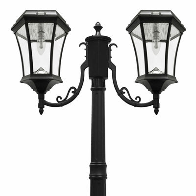 Two Light Victorian Solar LED Lamp Post w/GS Solar Light Bulb, 300 Lumens, 4.8W, 2700K CCT Black Finish