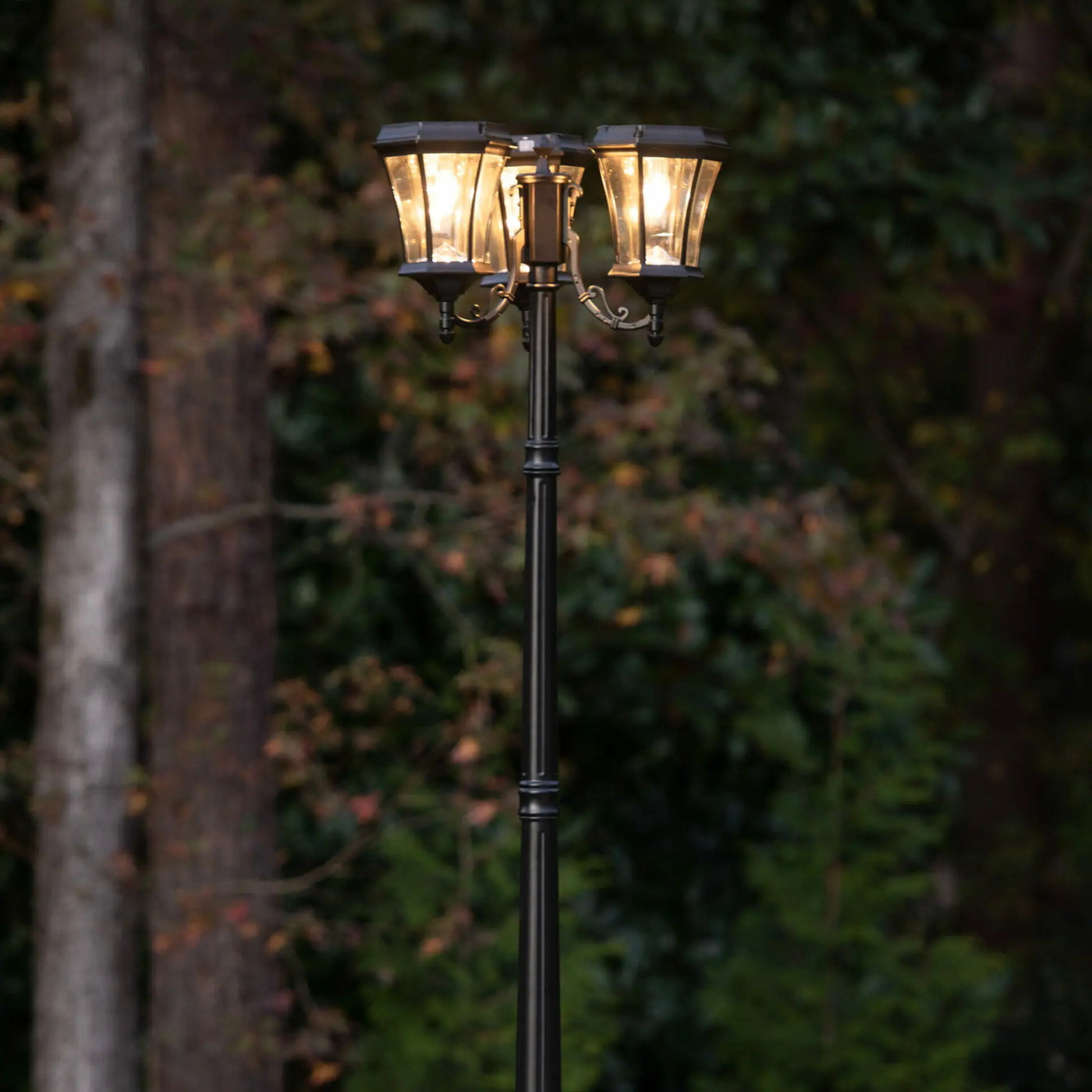 Three Light Victorian Solar LED Lamp Post w/GS Solar Light Bulb, 450 Lumens, 7.2W, 2700K CCT, Black Finish