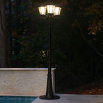 Three Light Victorian Solar LED Lamp Post w/GS Solar Light Bulb, 450 Lumens, 7.2W, 2700K CCT, Black Finish