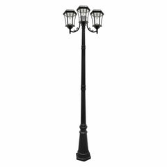 Three Light Victorian Solar LED Lamp Post w/GS Solar Light Bulb, 450 Lumens, 7.2W, 2700K CCT, Black Finish