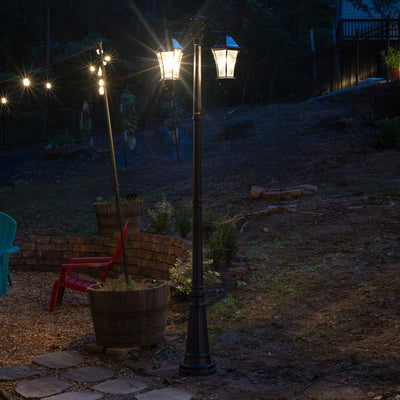 Victorian Morph Solar LED Lamp Post with Double Downward Lights, 300 Lumens, 10.8W, 2700K CCT Black Finish