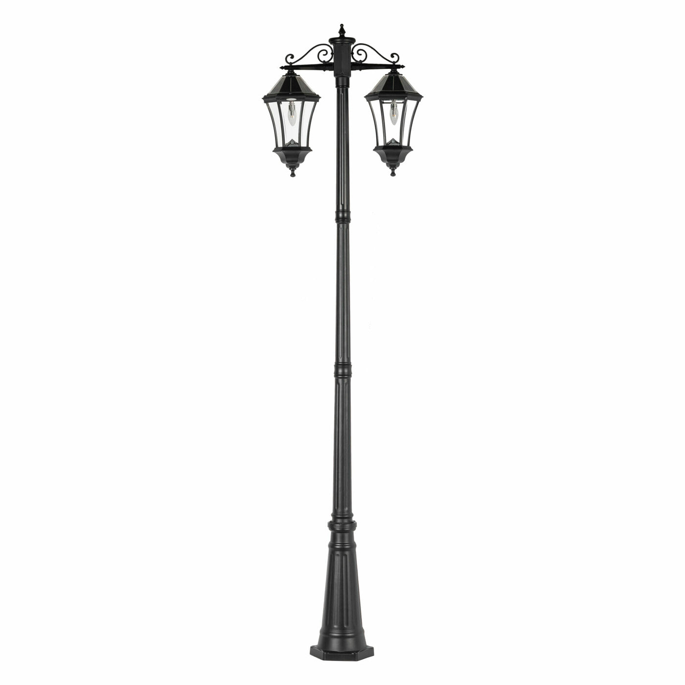Victorian Morph Solar LED Lamp Post with Double Downward Lights, 300 Lumens, 10.8W, 2700K CCT Black Finish